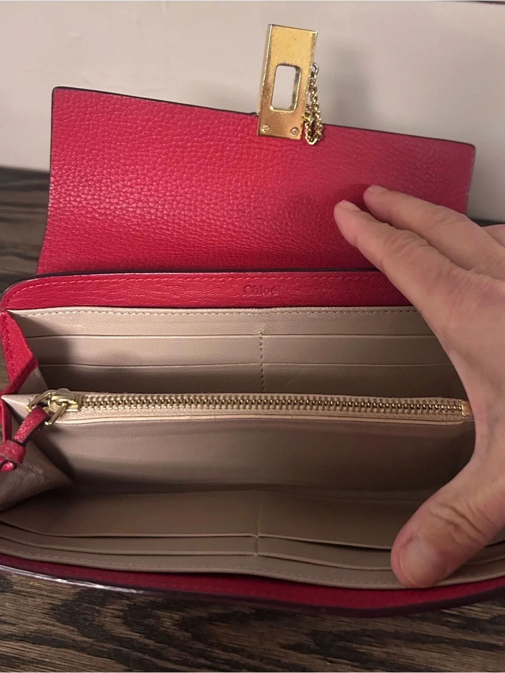 Chloe Drew Red Leather Chain-Accent Clutch with Gold Hardware